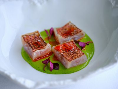 Seared red mullet with crusco pepper oil served at Azzurra, an Italian restaurant specialising in seafood